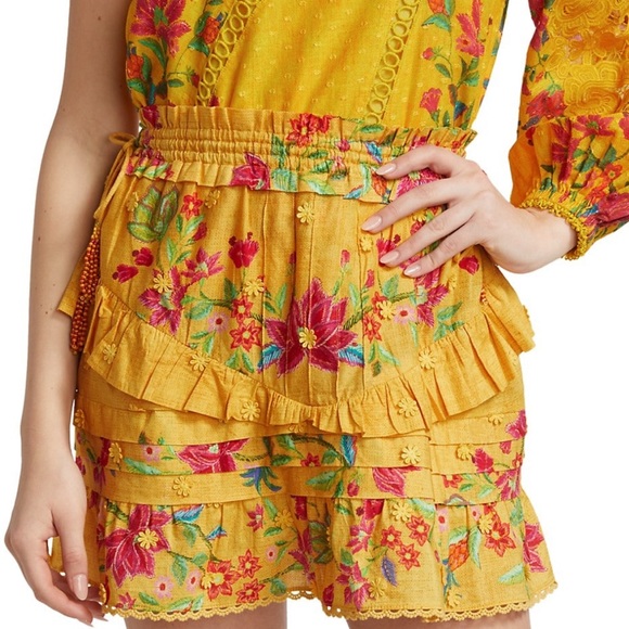 NWT FARM Rio Yellow Flower Dream Ruffle Mini Skirt- XL - Picture 2 of 11